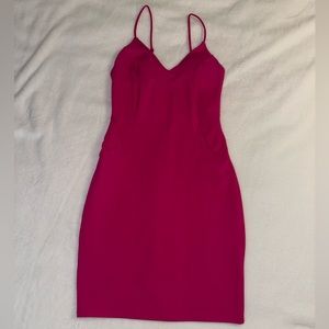 Magenta spaghetti strapped Haute Monde fitted dress (small)